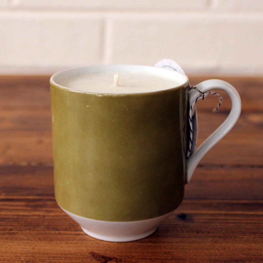 White Ginger with Amber Soy Candle in Olive Vintage Mug