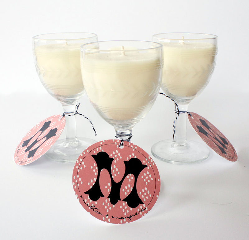 White Ginger with Amber Soy Candles in a Vintage Glasses - Set of Three