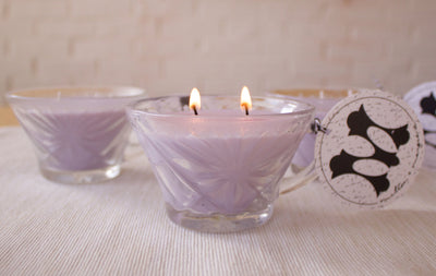 Purple Soy Candles in Reused Vintage Punch Glasses (Pick The Scent)