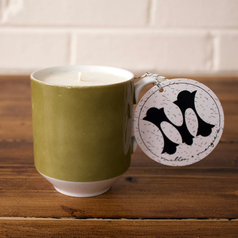 White Ginger with Amber Soy Candle in Olive Vintage Mug